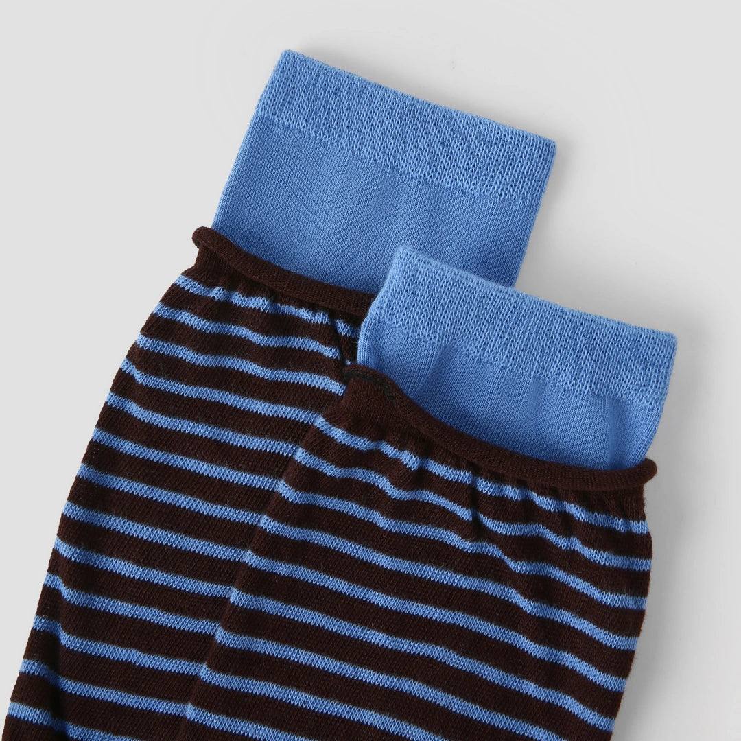 Women's Designer Espresso & Sky Blue Striped Non-Binding Slouch Crew Socks