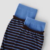 Women's Designer Espresso & Sky Blue Striped Non-Binding Slouch Crew Socks