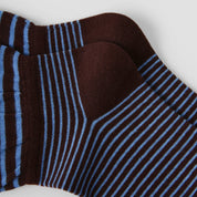 Women's Designer Espresso & Sky Blue Striped Non-Binding Slouch Crew Socks