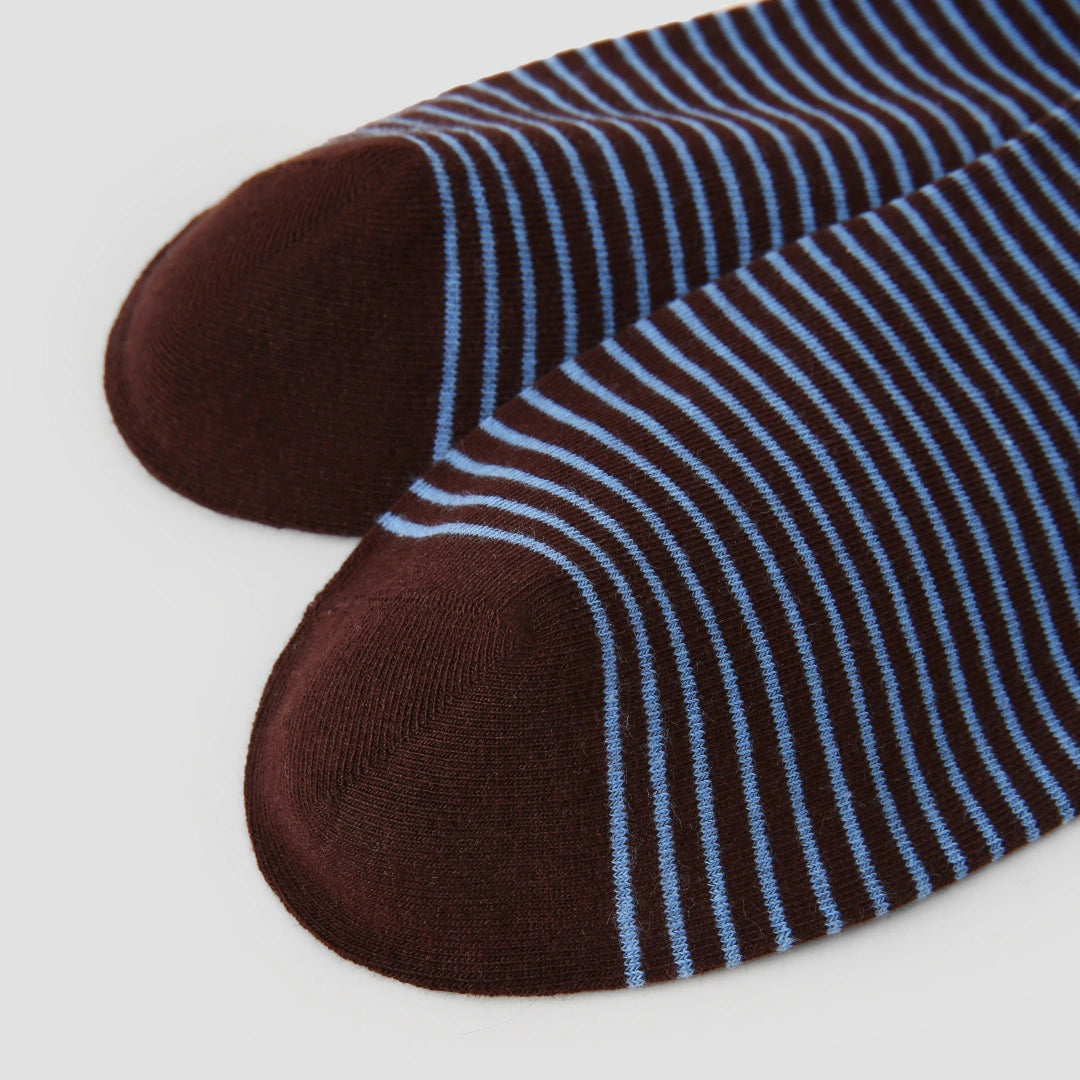 Women's Designer Espresso & Sky Blue Striped Non-Binding Slouch Crew Socks