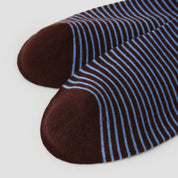 Women's Designer Espresso & Sky Blue Striped Non-Binding Slouch Crew Socks