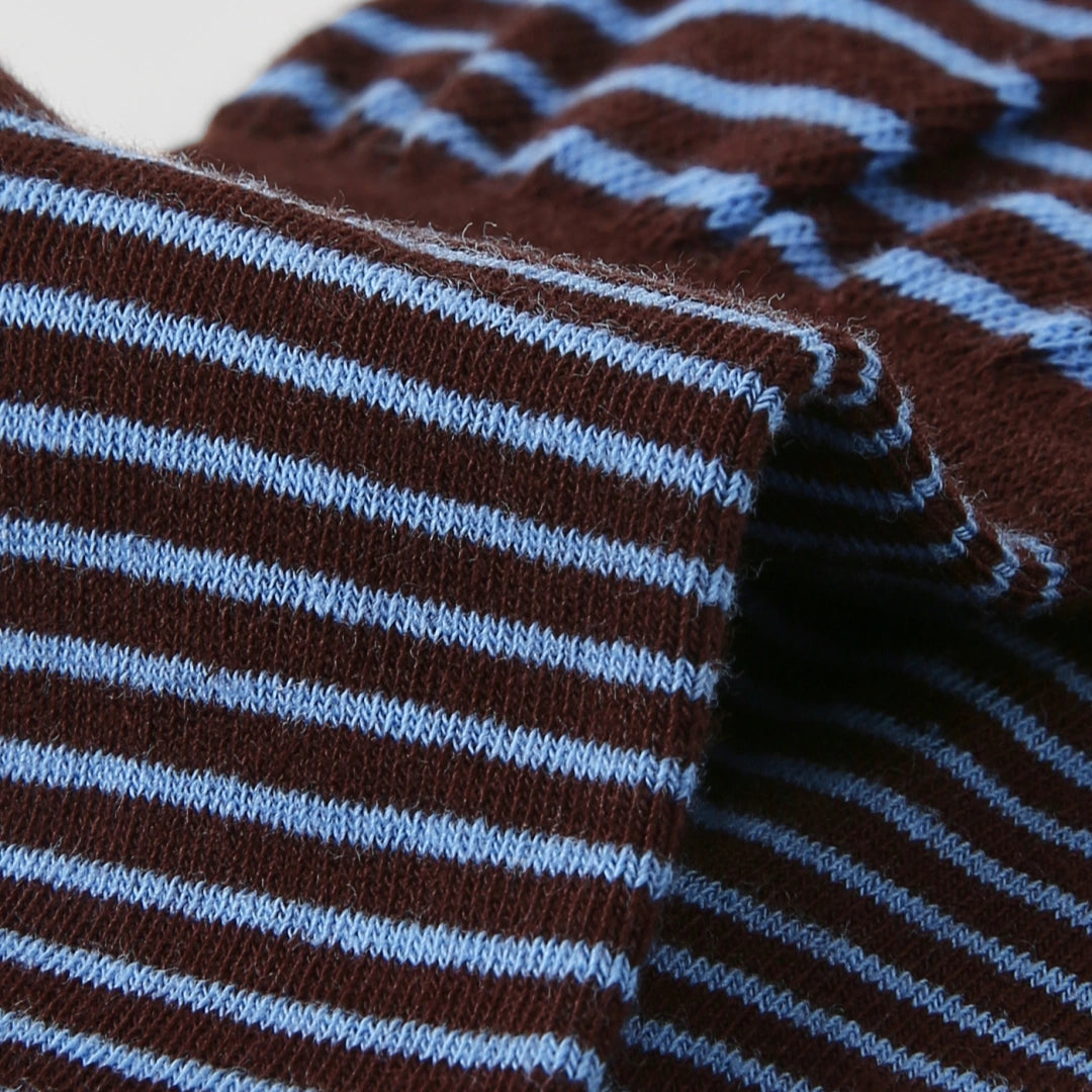 Women's Designer Espresso & Sky Blue Striped Non-Binding Slouch Crew Socks