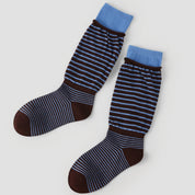 Women's Designer Espresso & Sky Blue Striped Non-Binding Slouch Crew Socks