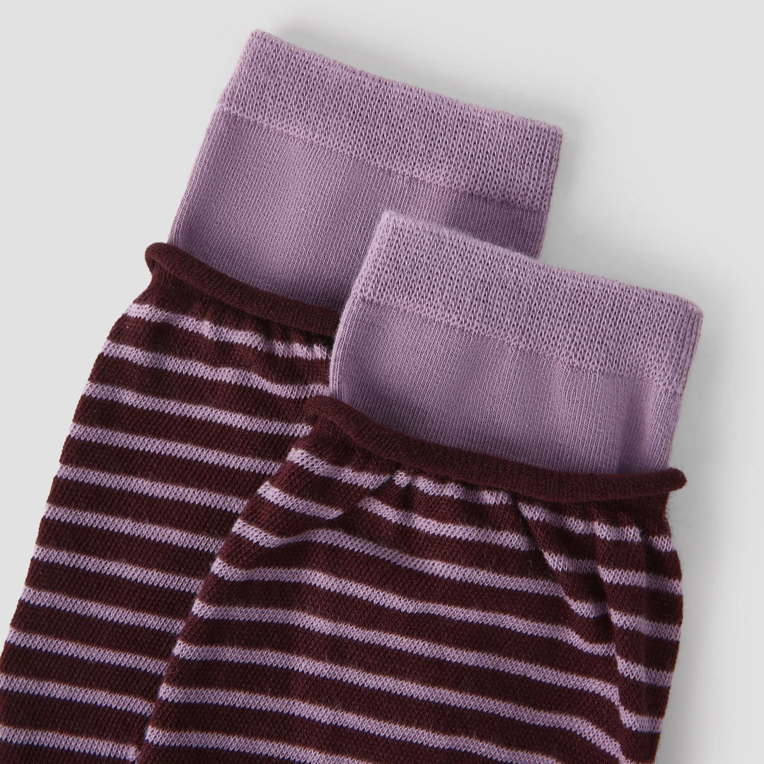 Women's Designer Maroon & Lilac Striped Non-Binding Slouch Crew Socks