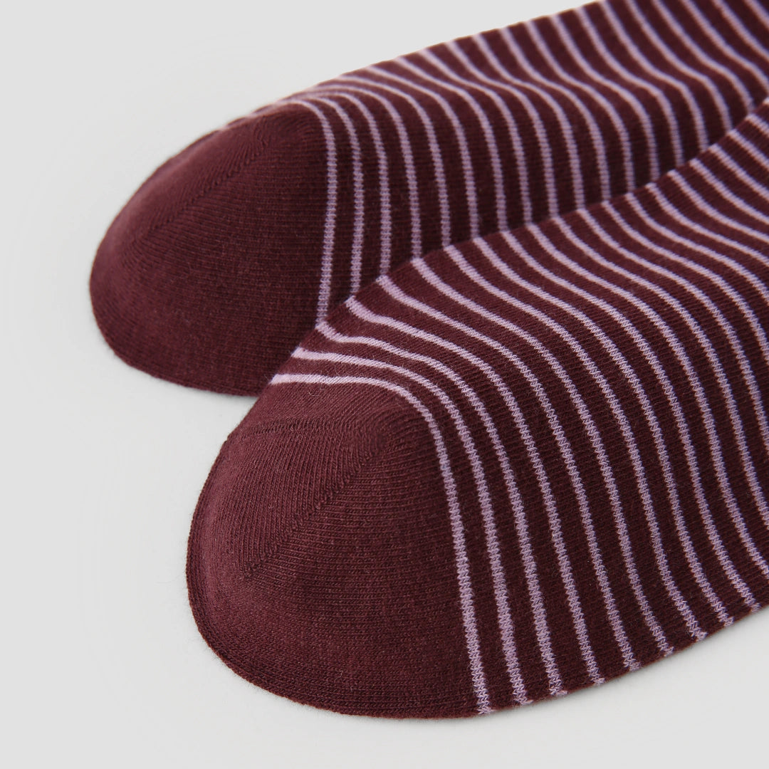 Women's Designer Maroon & Lilac Striped Non-Binding Slouch Crew Socks
