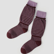 Women's Designer Maroon & Lilac Striped Non-Binding Slouch Crew Socks