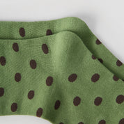 Women's Designer Matcha & Espresso Polka Dot Ruched Slouch Crew Socks