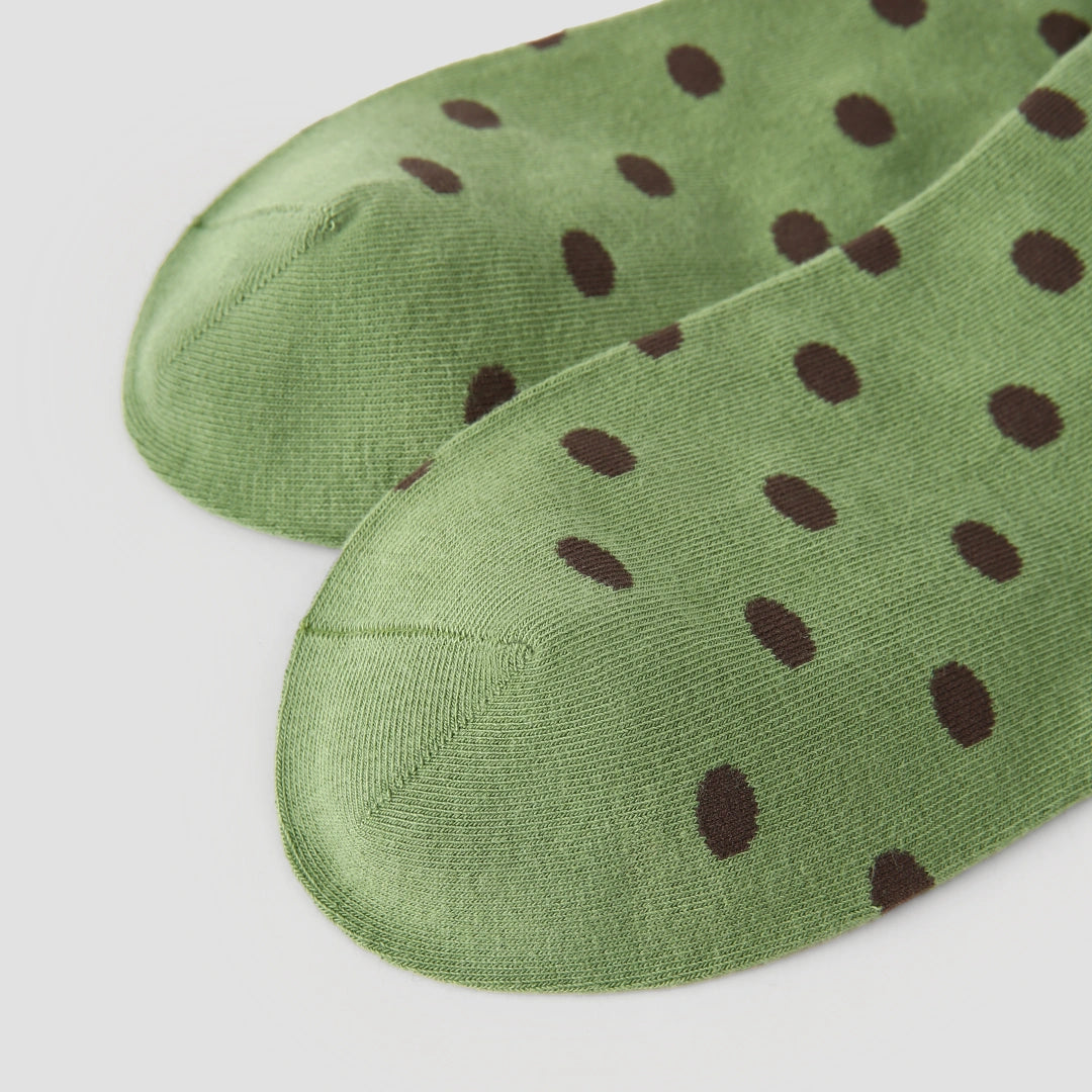 Women's Designer Matcha & Espresso Polka Dot Ruched Slouch Crew Socks