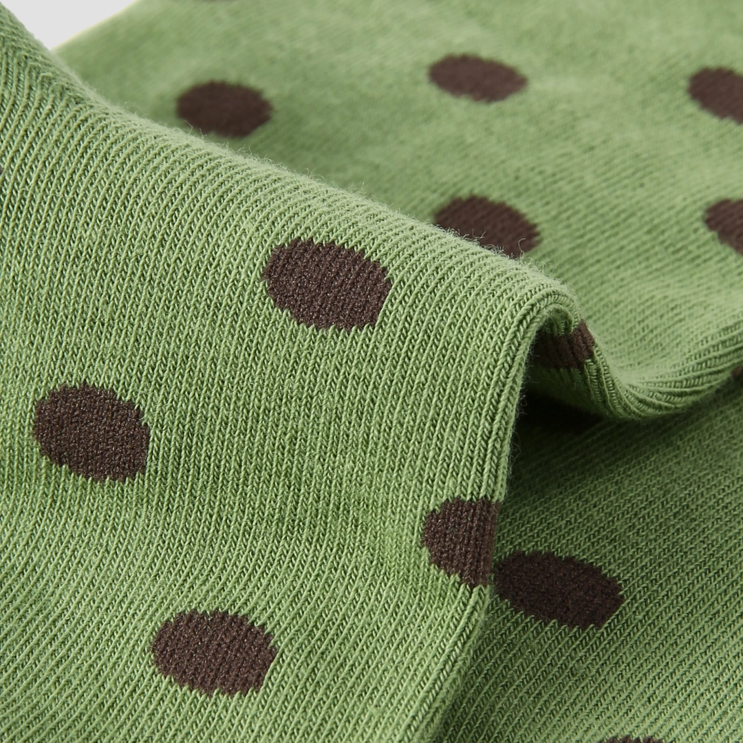 Women's Designer Matcha & Espresso Polka Dot Ruched Slouch Crew Socks