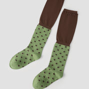Women's Designer Matcha & Espresso Polka Dot Ruched Slouch Crew Socks