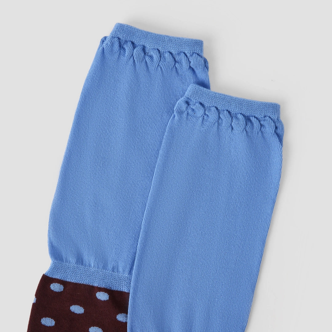 Women's Designer Chocolate & Sky Blue Polka Dot Ruched Slouch Crew Socks