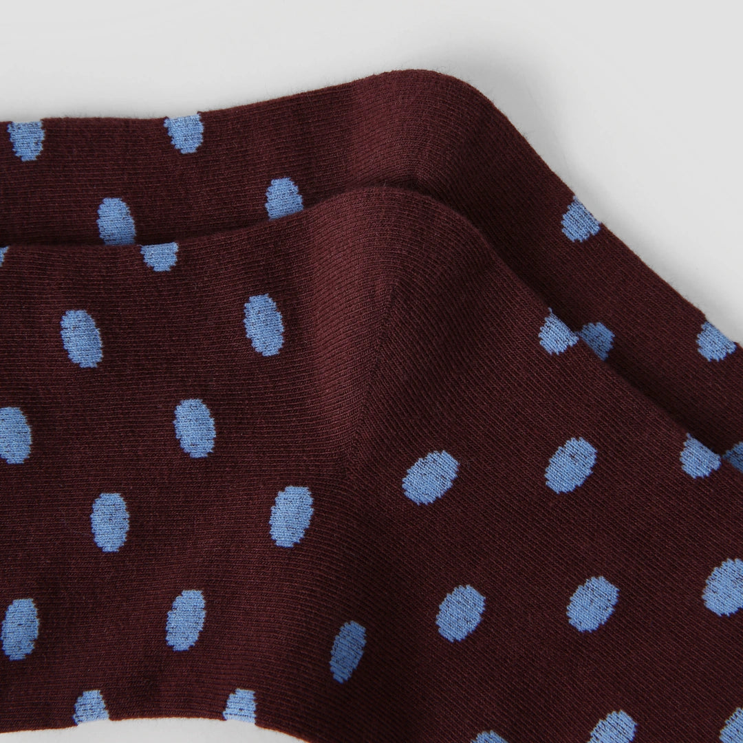 Women's Designer Chocolate & Sky Blue Polka Dot Ruched Slouch Crew Socks