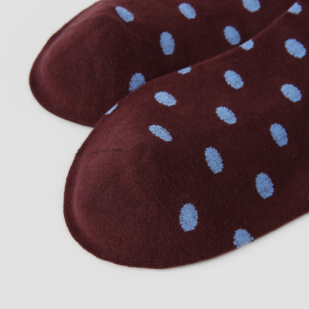 Women's Designer Chocolate & Sky Blue Polka Dot Ruched Slouch Crew Socks
