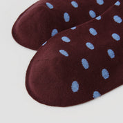 Women's Designer Chocolate & Sky Blue Polka Dot Ruched Slouch Crew Socks