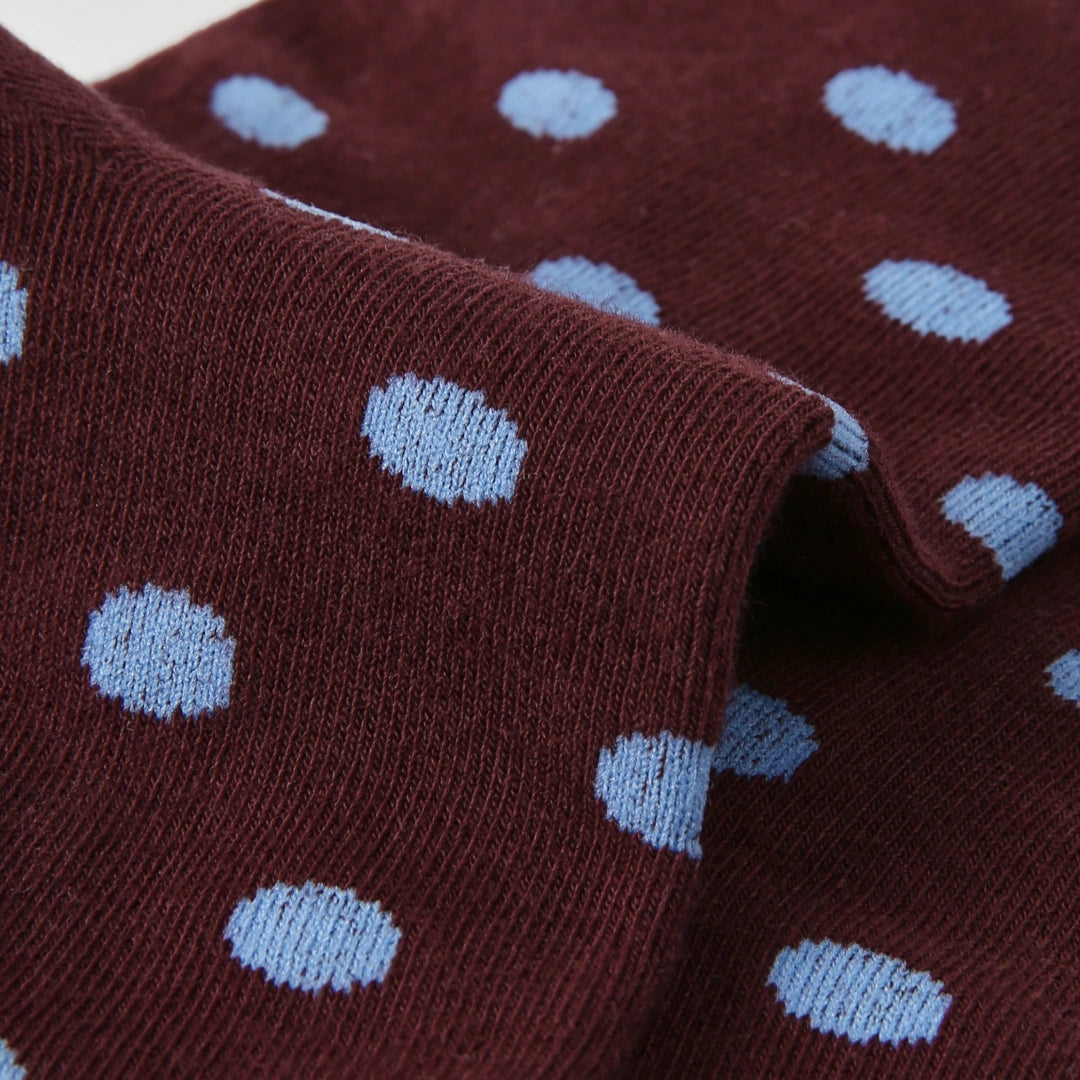 Women's Designer Chocolate & Sky Blue Polka Dot Ruched Slouch Crew Socks