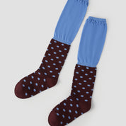 Women's Designer Chocolate & Sky Blue Polka Dot Ruched Slouch Crew Socks