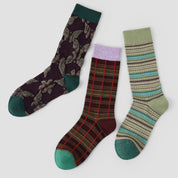 Women's Designer 3D Butterfly & Shimmer Grid Crew Socks (3-Pack)