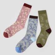 Women's Designer Vintage Botanical & Bow Crew Socks (3-Pack)