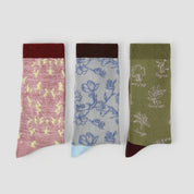 Women's Designer Vintage Botanical & Bow Crew Socks (3-Pack)