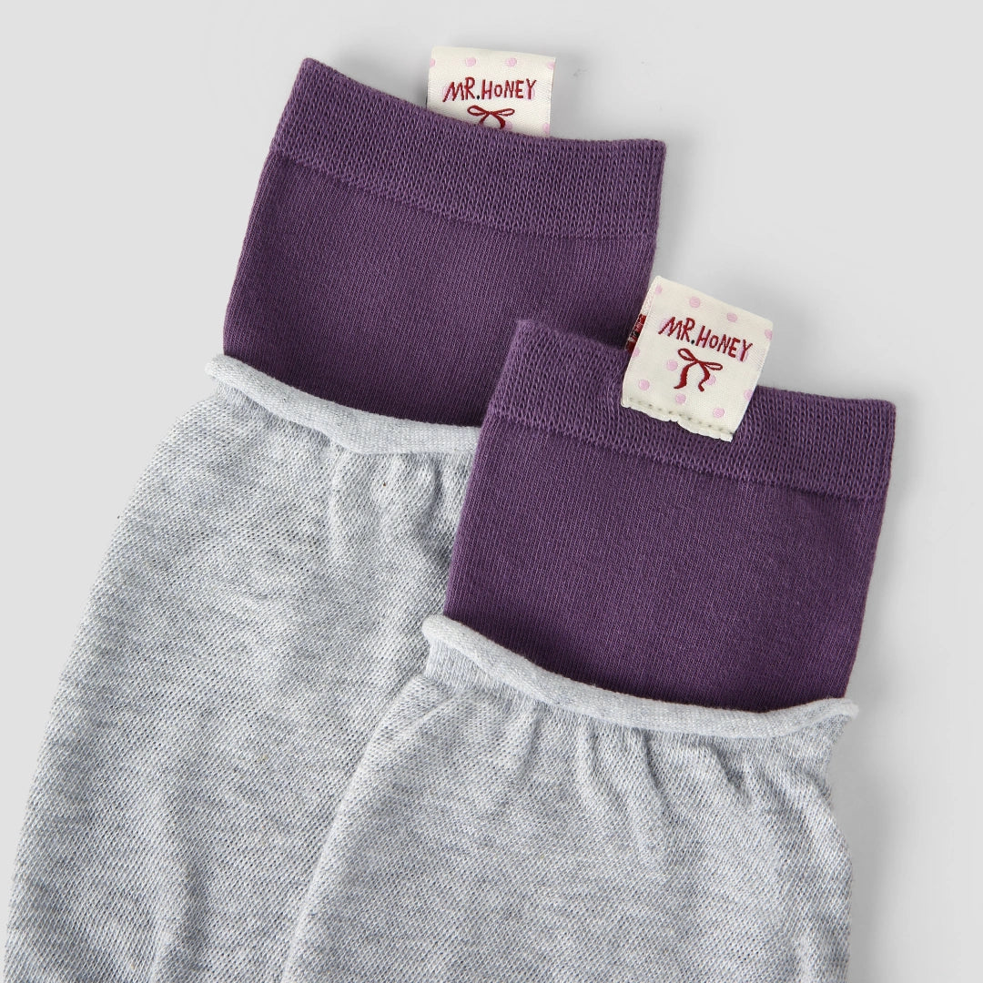 Women's Designer Heather Grey & Plum Purple Striped Non-Binding Slouch Crew Socks