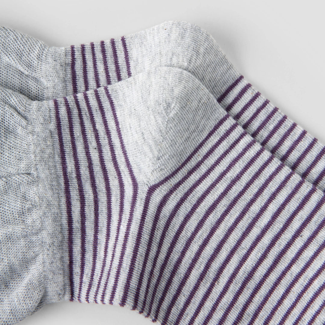 Women's Designer Heather Grey & Plum Purple Striped Non-Binding Slouch Crew Socks