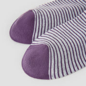 Women's Designer Heather Grey & Plum Purple Striped Non-Binding Slouch Crew Socks