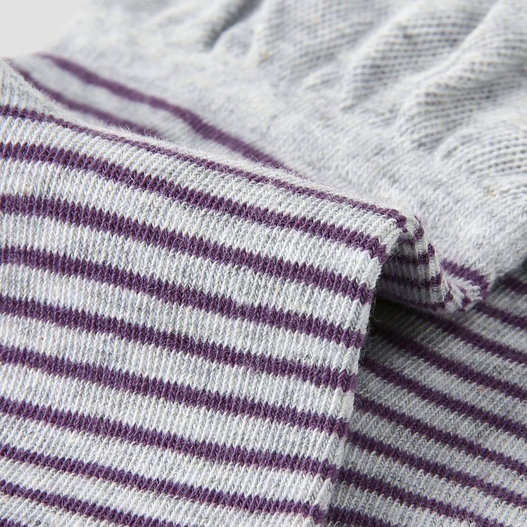 Women's Designer Heather Grey & Plum Purple Striped Non-Binding Slouch Crew Socks