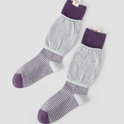 Women's Designer Heather Grey & Plum Purple Striped Non-Binding Slouch Crew Socks