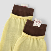 Women's Designer Butter Yellow & Mocha Striped Non-Binding Slouch Crew Socks
