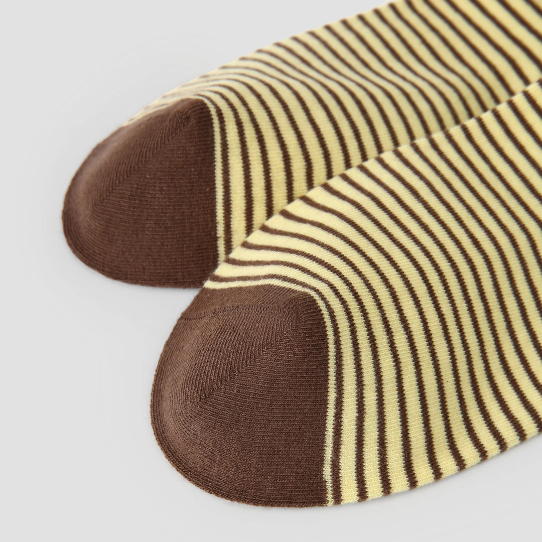 Women's Designer Butter Yellow & Mocha Striped Non-Binding Slouch Crew Socks
