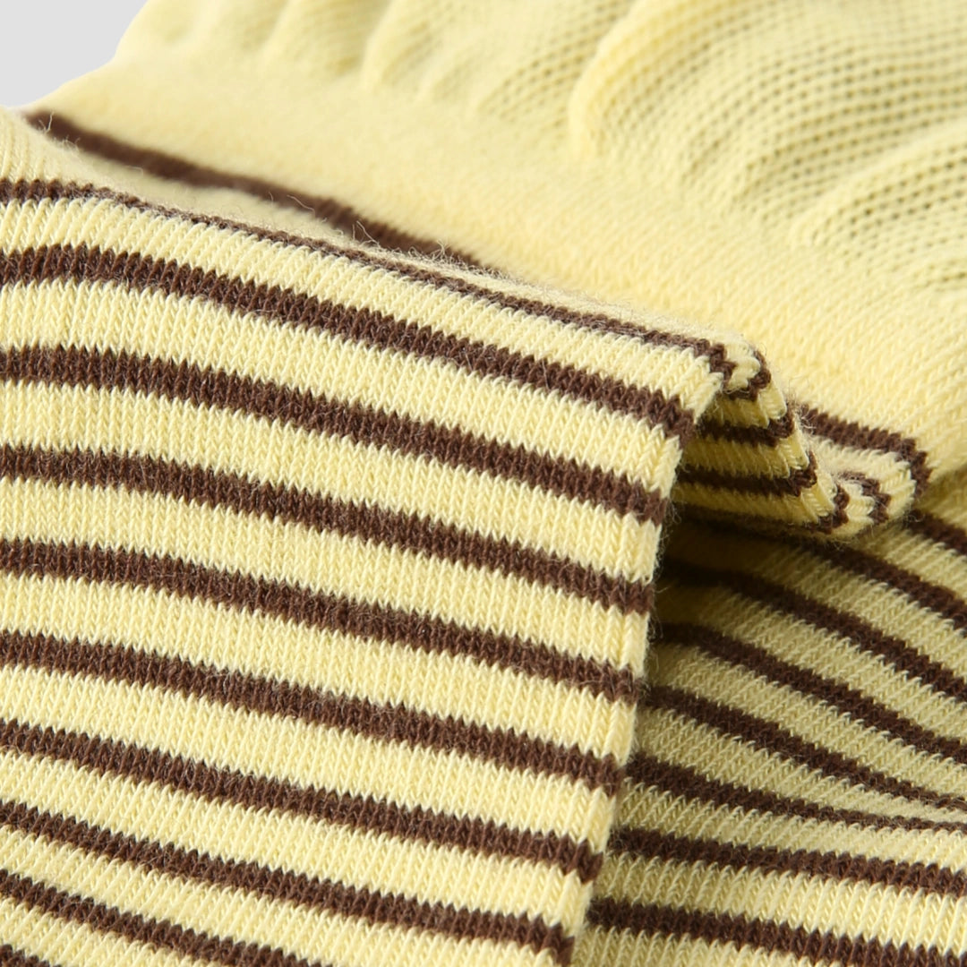 Women's Designer Butter Yellow & Mocha Striped Non-Binding Slouch Crew Socks