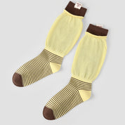 Women's Designer Butter Yellow & Mocha Striped Non-Binding Slouch Crew Socks