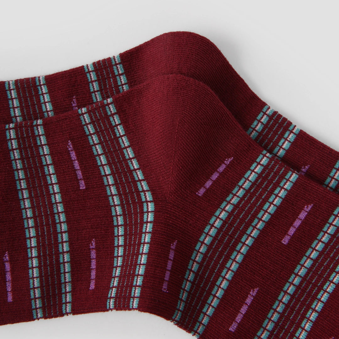 Women's Designer 3D Botanical Leaf & Shimmer Stripe Crew Socks (3-Pack)