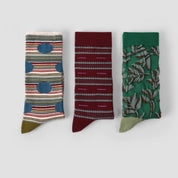 Women's Designer 3D Botanical Leaf & Shimmer Stripe Crew Socks (3-Pack)
