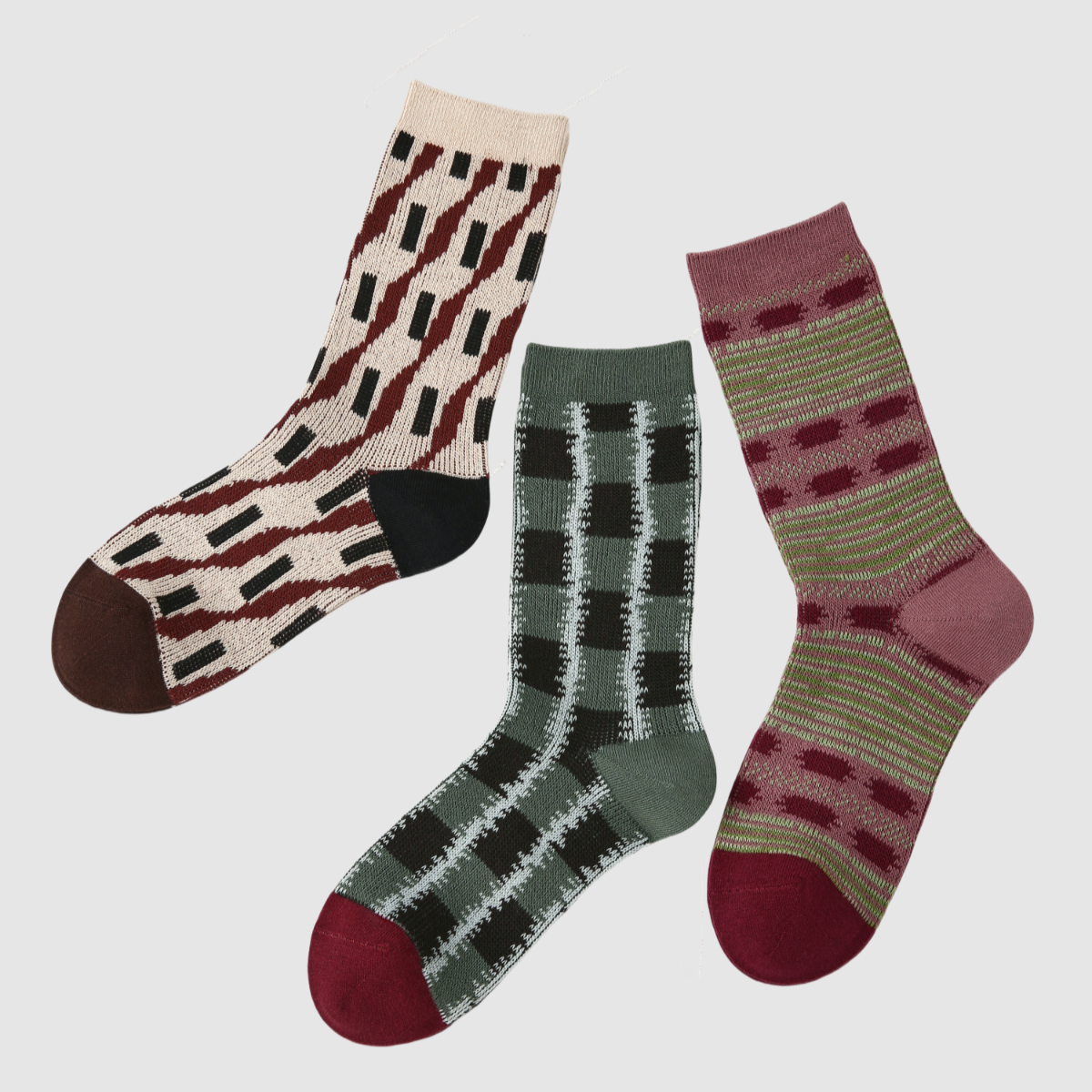 Women's Grid Rhythm in Coffee Berry-3 Pack