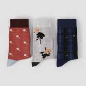 Women's Designer Retro Floral & Shimmer Plaid Crew Socks (3-Pack)
