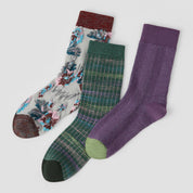 Women's Designer Shimmer Plaid & 3D Tufted Floral Crew Socks (3-Pack)
