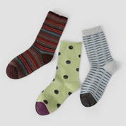 Women's Designer Shimmer Stripe & Metallic Polka Dot Crew Socks (3-Pack)