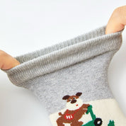 Kids' Fully Cushioned Terry Retro Sporty Puppy & Stripe Warm Crew Socks (5-Pack)