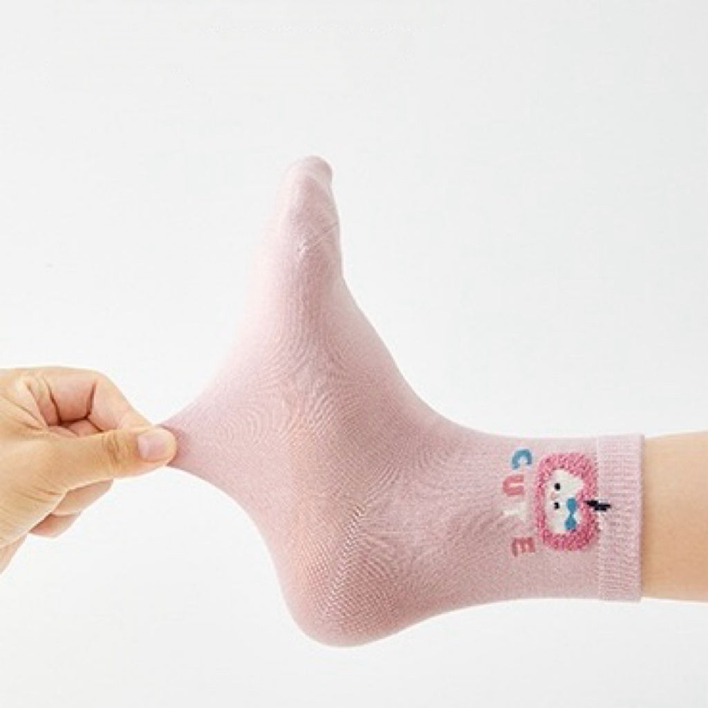 Girls' Combed Cotton Blend Cute Kitten & Bunny Crew Socks (5-Pack)