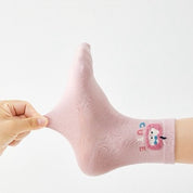 Girls' Combed Cotton Blend Cute Kitten & Bunny Crew Socks (5-Pack)