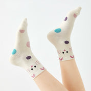 Girls' Combed Cotton Blend Cute Kitten & Bunny Crew Socks (5-Pack)