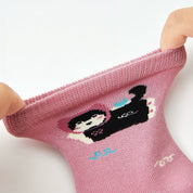 Girls' Combed Cotton Blend Cute Kitten & Bunny Crew Socks (5-Pack)