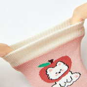 Kids' Fully Cushioned Terry Inner Cute Apple & Bunny Warm Crew Socks (5-Pack)