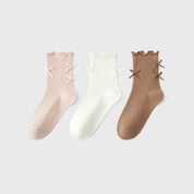 Girls' Combed Cotton Blend Ribbon Bow Ruffle Crew Socks (3-Pack)