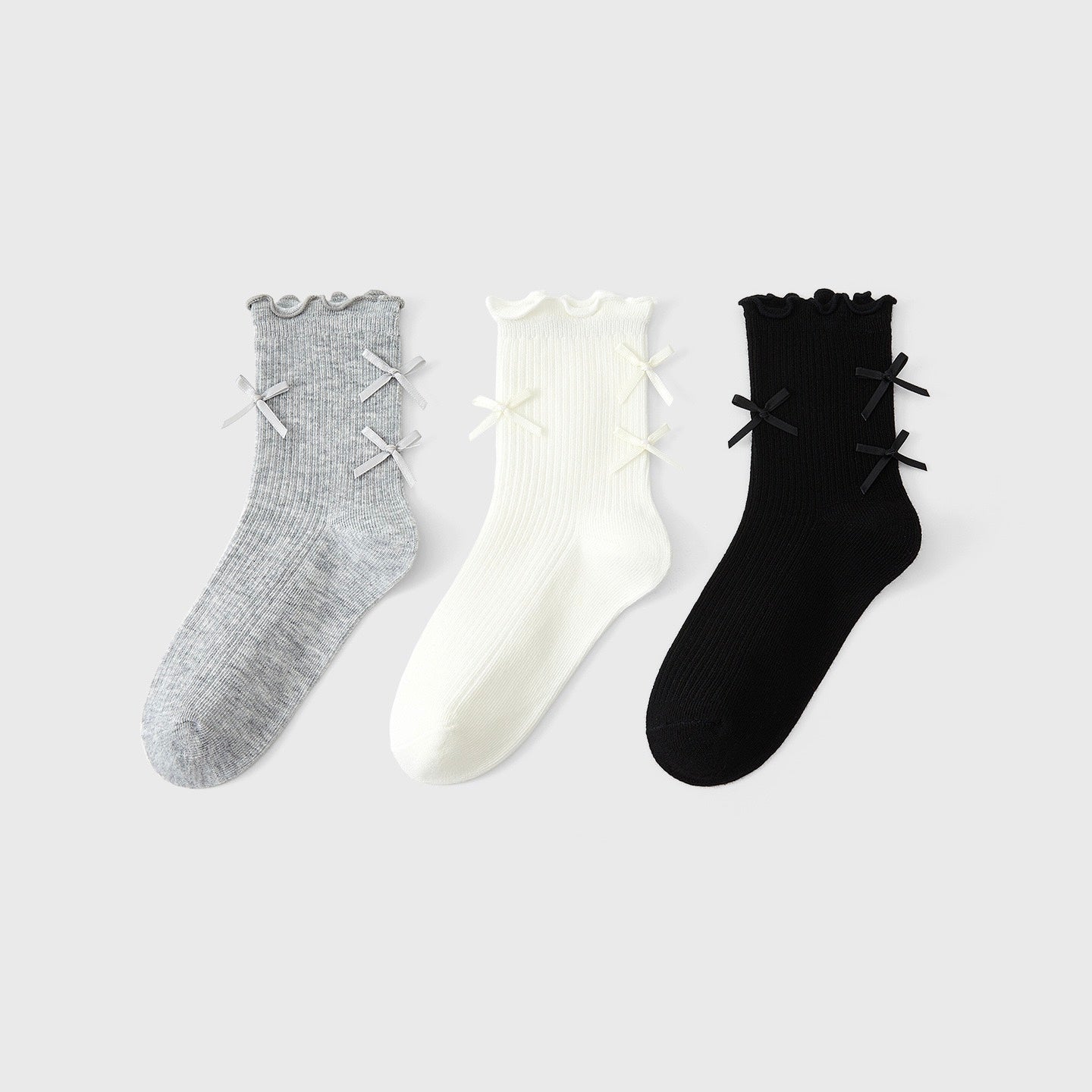 Girls' Combed Cotton Blend Ribbon Bow Ruffle Crew Socks (3-Pack)
