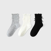 Girls' Combed Cotton Blend Ribbon Bow Ruffle Crew Socks (3-Pack)