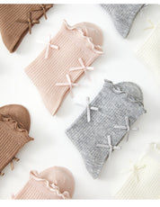 Girls' Combed Cotton Blend Ribbon Bow Ruffle Crew Socks (3-Pack)