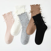 Girls' Combed Cotton Blend Ribbon Bow Ruffle Crew Socks (3-Pack)