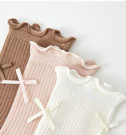 Girls' Combed Cotton Blend Ribbon Bow Ruffle Crew Socks (3-Pack)